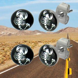 NEW (2-PACK) SCORPION STUD EARRINGS METAL ACRYLIC